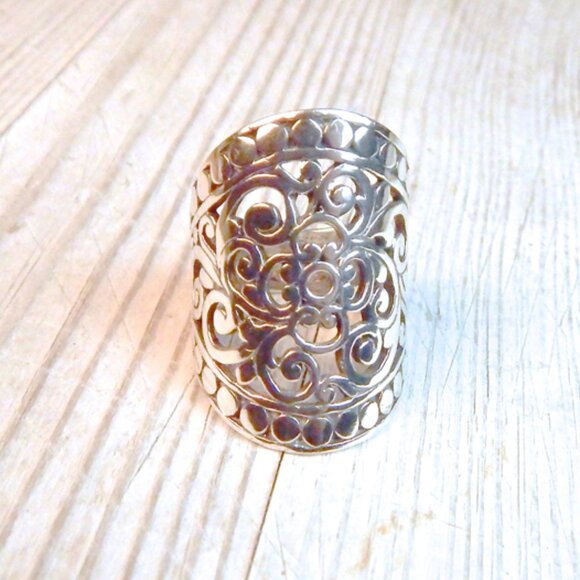 CIGAR BAND RING - Sterling Silver - Size 7.5 - Picture 3 of 5